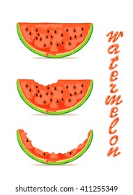 Juicy watermelon slices isolated on white background, illustration.