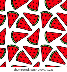 juicy watermelon slices, pattern, on a white background. Vector seamless pattern on a white background. Summer illustration