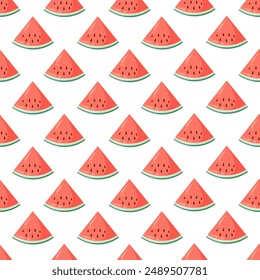 Juicy watermelon slices seamless pattern. Summer fruit flat vector illustration. Tropical fruit background for baby fabric, kids textile, packaging, wrapping, scrapbook, wallpaper. sstkbackgrounds