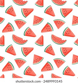 Juicy watermelon slices seamless pattern. Summer fruit flat vector illustration. Tropical fruit background for baby fabric, kids textile, packaging, wrapping, scrapbook, wallpaper. sstkbackgrounds