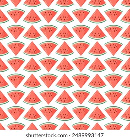 Juicy watermelon slices seamless pattern. Summer fruit flat vector illustration. Tropical fruit background for baby fabric, kids textile, packaging, wrapping, scrapbook, wallpaper. sstkbackgrounds