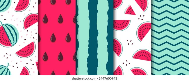 Juicy watermelon summer seamless pattern collection