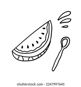 Jugosa sandía. Ilustración vectorial en el estilo de doodle de contorno aislado en el fondo blanco.