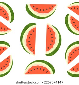 Juicy watermelon. Vector seamless pattern in flat cartoon style isolated on white background.
