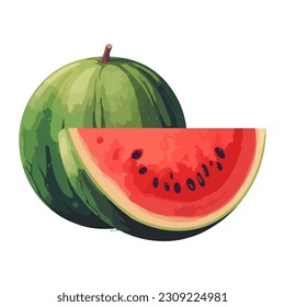 Juicy sandía entera e ícono de trozo de fruta