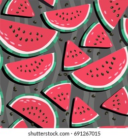 Juicy watermelons - trendy seamless pattern on a dark background