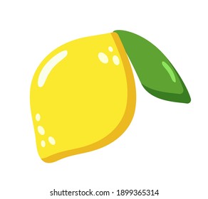 Juicy yellow lemon vector flat illustration icon for vegan, organic menu. Vector summer elements for cards, banners, posters, mug, scrapbooking, pillow case, phone cases and clothes design. 