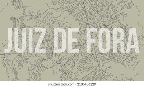 Afiche de la ciudad del mapa de Juiz de Fora, mapa horizontal del vector de fondo con título de opacidad. Mapa de la calle del área municipal. Panorama panorámico en el horizonte brasileño.