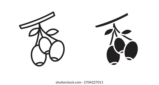 Ícone Jujube em traçado fino e estilo plano.