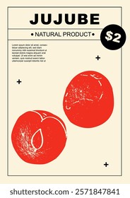 Jujube. Set of posters of fruits and citrus in a abstract draw design. Label or poster, price tag. Simple, flat design. Patterns and backgrounds. Perfect for poster, cover, banner.	