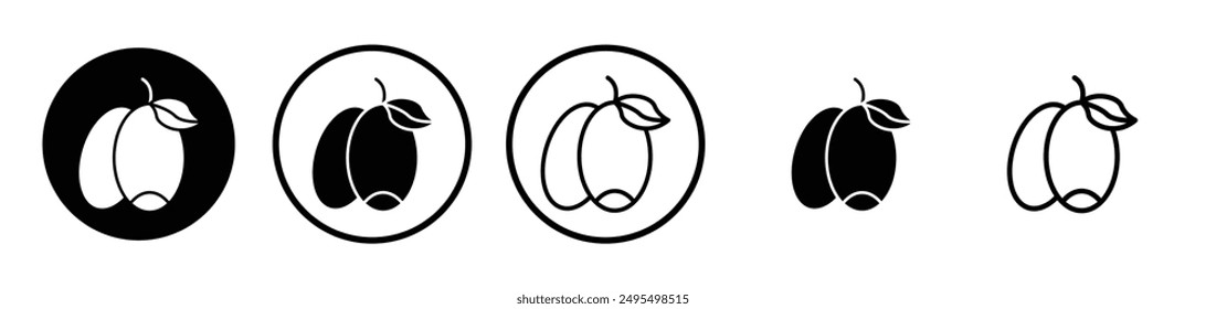 Jujube vector icon set in black and white color.
