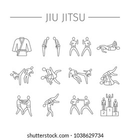 Symbole der Kampfsportart Jujutsu. Vektorsportschilder.