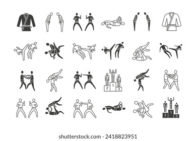 Jujutsu martial art line icons. Vector sports signs.