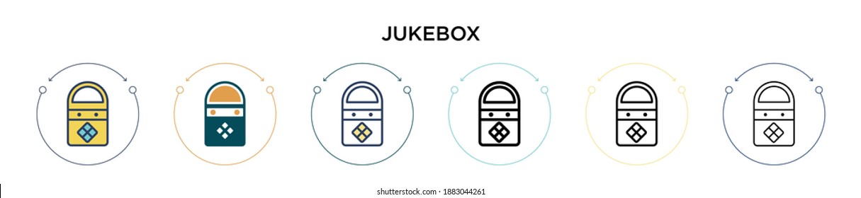 Jukebox icon in filled, thin line, outline and stroke style. Vector illustration of two colored and black jukebox vector icons designs can be used for mobile, ui, web