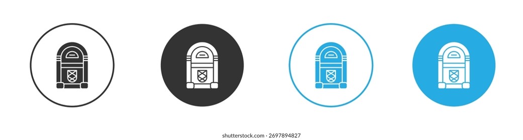 Estilo plano del símbolo del icono de la rockola sobre fondo blanco.