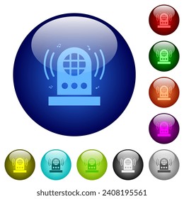 Jukebox icons on round glass buttons in multiple colors. Arranged layer structure