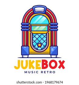 Jukebox Music Retro Mascot Cartoon Logo Template. Music Party Machine Editable Logo. Music and Hobby Concept Flat Cartoon Style