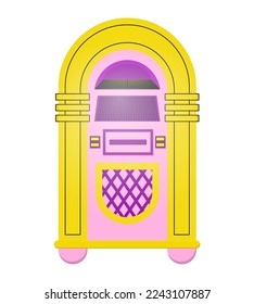 Jukebox in the style of the 90s. Machine for music. Musical machine. Vector isolated illustration on a white background.