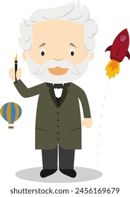 Personaje de dibujos animados Julio Verne. Ilustración vectorial. Colección de Historia Infantil.