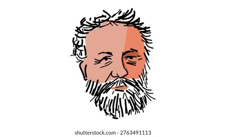 Jules Verne  portrait, flat vector illustration