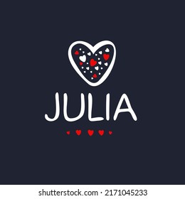 Julia Calligraphy female name, Vector illustration.