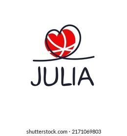Julia Calligraphy female name, Vector illustration.