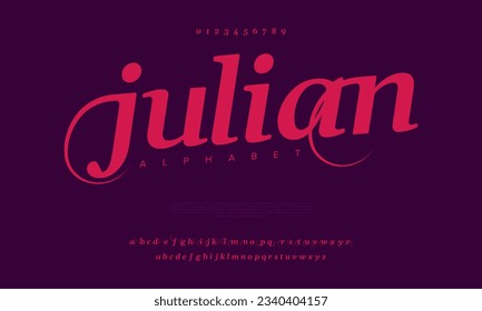 Julian premium luxury elegant alphabet letters and numbers. Elegant wedding typography classic serif font decorative vintage retro. Creative vector illustration