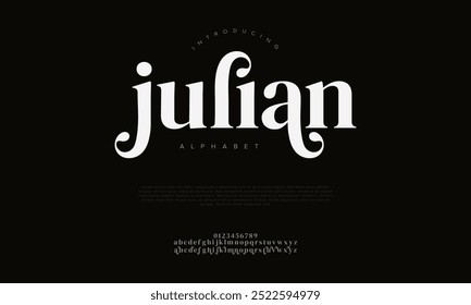 Julian typography beauty fashion elegante minimalista serif italic Fuentes decorativas de la boda vintage retro logos. Logotipo de alfabeto de fuente de lujo mínimo. Ilustración vectorial