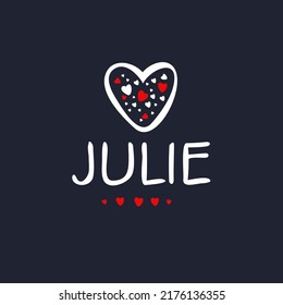 Julie Calligraphy female name, Vector illustration.