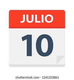 Julio 10 - Calendar Icon - July 10 - Vector Illustration