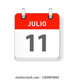 Julio 11, July 11 date visible on a page a day organizer calendar in spanish Language