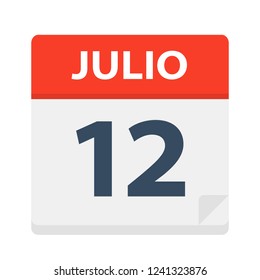 Julio 12 - Calendar Icon - July 12 - Vector Illustration