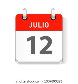 Julio 12, July 12 date visible on a page a day organizer calendar in spanish Language