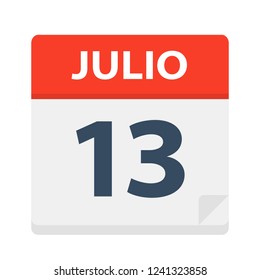 Julio 13 - Calendar Icon - July 13 - Vector Illustration