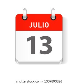 Julio 13, July 13 date visible on a page a day organizer calendar in spanish Language