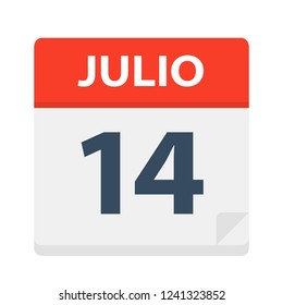 Julio 14 - Calendar Icon - July 14 - Vector Illustration