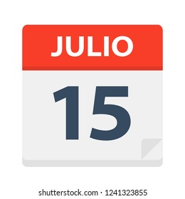 Julio 15 - Calendar Icon - July 15 - Vector Illustration