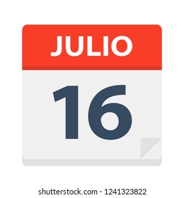 Julio 16 - Calendar Icon - July 16 - Vector Illustration