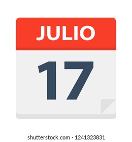 Julio 17 - Calendar Icon - July 17 - Vector Illustration