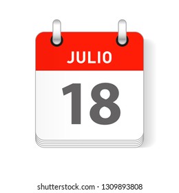 Julio 18, July 18 date visible on a page a day organizer calendar in spanish Language