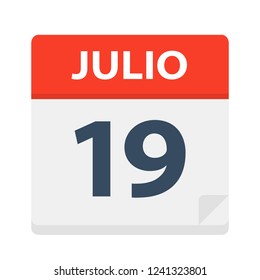 Julio 19 - Calendar Icon - July 19 - Vector Illustration