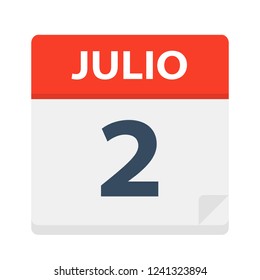 Julio 2 - Calendar Icon - July 2 - Vector Illustration