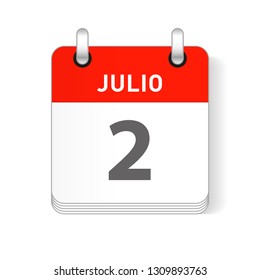 Julio 2, July 2 date visible on a page a day organizer calendar in spanish Language