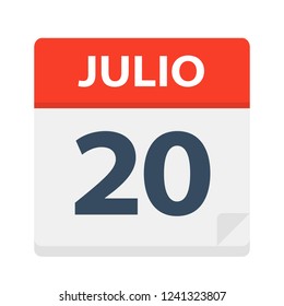 Julio 20 - Calendar Icon - July 20 - Vector Illustration