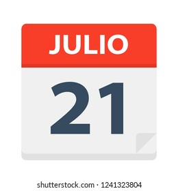 Julio 21 - Calendar Icon - July 21 - Vector Illustration