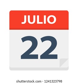 Julio 22 - Calendar Icon - July 22 - Vector Illustration