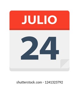 Julio 24 - Calendar Icon - July 24 - Vector Illustration