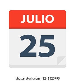 Julio 25 - Calendar Icon - July 25 - Vector Illustration