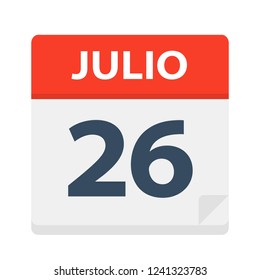 Julio 26 - Calendar Icon - July 26 - Vector Illustration