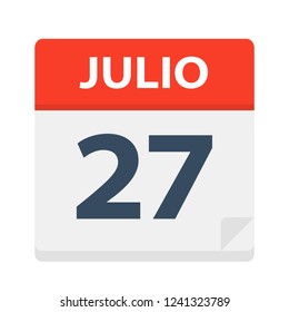 Julio 27 - Calendar Icon - July 27 - Vector Illustration